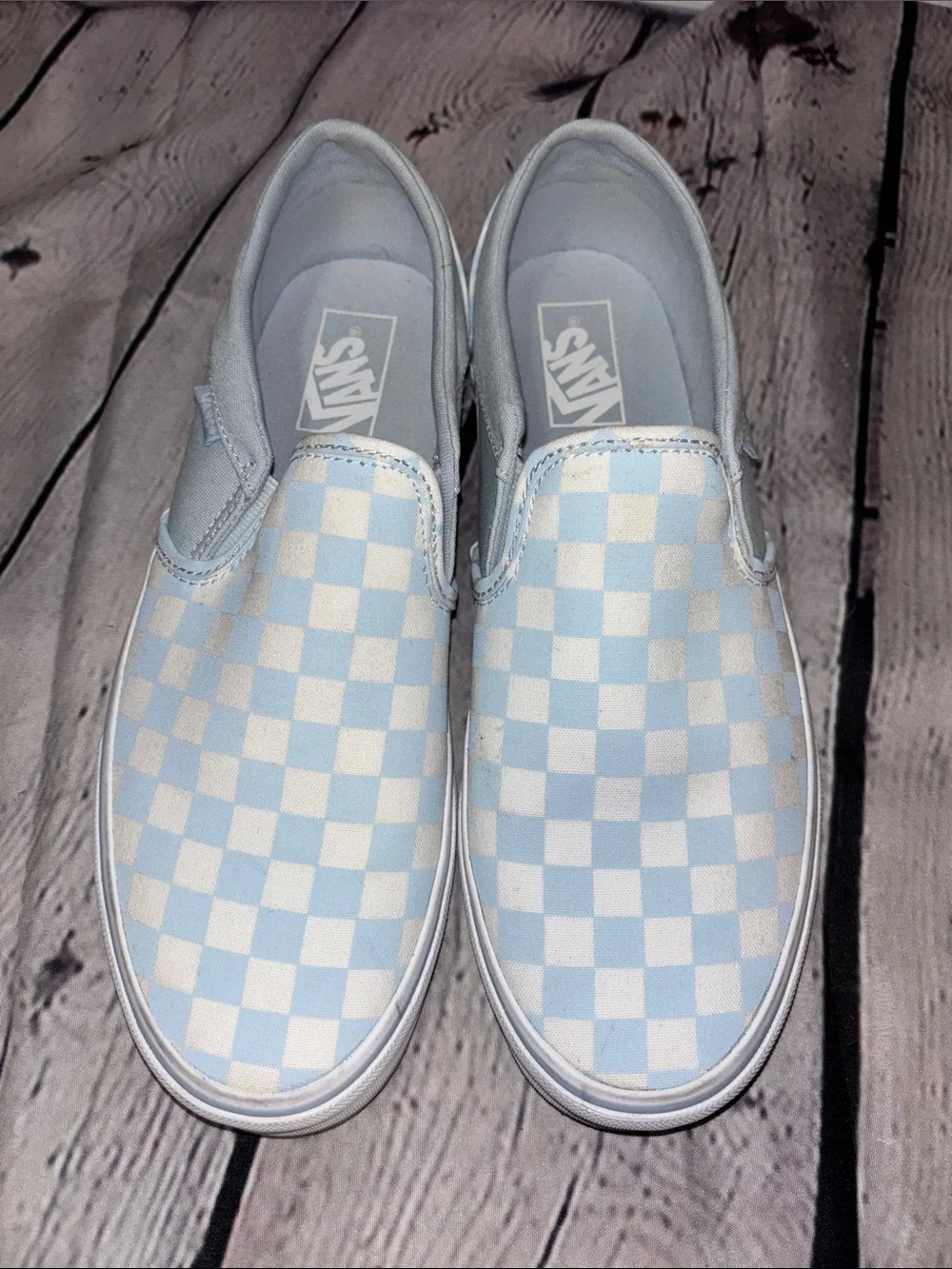 Vans Kids Checkerboard Slip-On - Light Blue & White